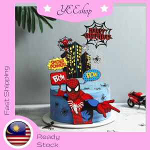 | Cake Decoration | Spiderman Spidey Spider Web Theme Paper Kids Birthday Cake Topper 蜘蛛侠主题纸插牌儿童生日蛋糕装饰
