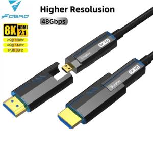 8K 60Hz Micro HDMI to HDMI Fiber Optic Cable with Removable Head 4K 120Hz Tubing-Insulated Fiber Optic Cable