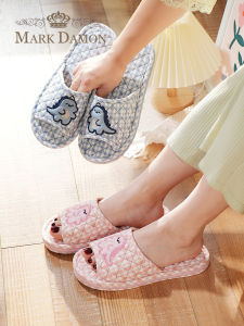 Ins Mới Pure Cotton Vải Bông Vải Khủng Long Nhỏ Dày Dặn Chống Trơn Trượt Dép Đi Trong Nhà Im Lặng Cho Nam Và Nữ Giày Thoải Mái Tại Nhà