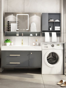 Simplified Modern Bathroom Cabinet Combination with Sink Laundry Basin Extended Countertop Quartz Stone Material Luxury Washstand