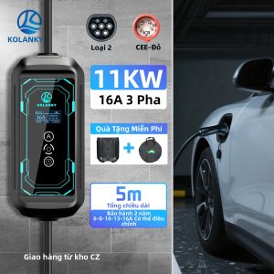 Sạc Xe Điện Kolanky EV 16A 11KW Loại 2 Dùng Trong Nhà Với Chức Năng Hẹn Giờ 1-15 Giờ Dây Cáp 5M Hợp Kim Đồng Mạ Bạc Dành Cho Xe Điện