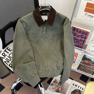 Retro Classy Pure Cotton Baseball Uniform Overalls Men Lapel Loose Ins Trendy Spring and Autumn Flying Jacket