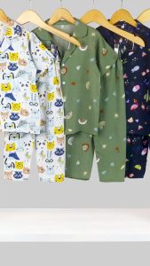 100RIBUAN DAPAT 3 SETEL Piyama Anak Baju dan Celana Kancing Aktif Usia 1-6 Tahun