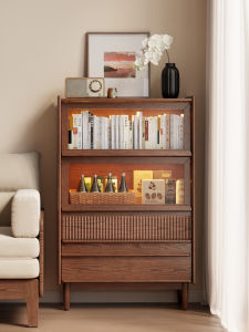 DONGMU | Narrow Wooden Oak Side Cabinet Storage and Display for Small Living Room