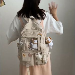 (Gift +4 badges +2 bear)new ins large-capacity Korean style versatile backpack for junior high school and high school students #B21