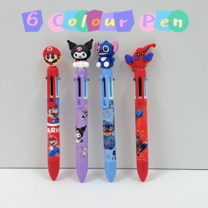 (READY STOCK) 0.5mm Pen 6 Warna Alat Tulis Pelajar 6 Colours Pen Mario Kuromi Stitch Spidey Kids School Stationery 多色圆珠笔