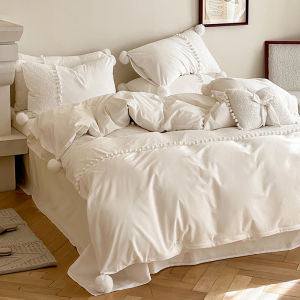 French Style Pure Cotton Bedding Set Princess Wind Washed Cotton Four Piece Set Includes Duvet Cover Sheet with Lace Edges Bedding Accessories