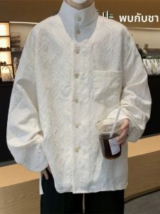 เสื้อเชิ้ตคอตั้งสไตล์จีนใหม่สำหรับผู้ชาย ทรงหลวม แขนยาว ระบายอากาศได้ดี ทรงหลวม ฤดูใบไม้ผลิและฤดูใบไม้ร่วง