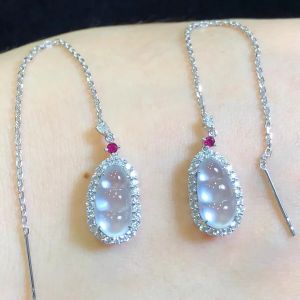 Highly Clear Glass Type Pure Silver Inlaid Auspicious Bean Earrings