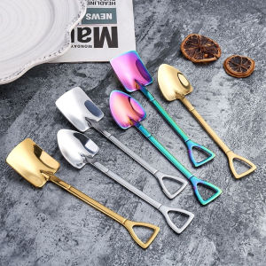 5PCS Shovel Spoons Stainless Steel TeaSpoons Creative Coffee Spoon For Ice Cream Dessert Scoop Tableware Cutlery Set