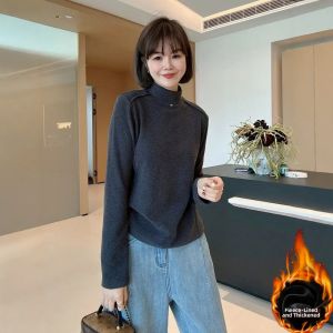 Thickened Fleece Lined French Design Winter Womens Top