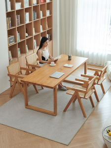 Nordic Style Full Solid Wood Long Study Desk Living Room Computer Office Table Home Use Learning Writing Desk Modern Minimalist