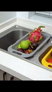 Extendable Over Fruits Vegetables Drain Basket Flexible Drain Basket Plastic Filter Dish Rack