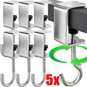5pcs 360° Rotating Table Hooks / Adjustable Table Fixing Hooks / Multifunctional Punch-Free Storage Hanger Rack / Detachable Desk Side Hook / for Hanging Backpack Headphones Data