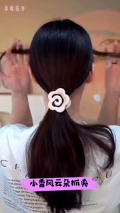 Flower Hair Clip Ponytail Camellia Elegant Back Head Matte Rose