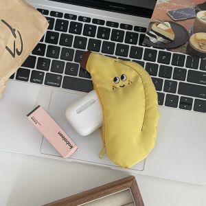 Womens Coin Purse Cute Little Banana Handmade Cartoon Girlish Heart Mini Canvas Earphone Storage Student Bag Hanging Accessory