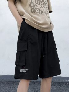 New 2025 Hong Kong Style Workwear Shorts Men Summer Straight Loose Five-Quarter Casual Sports Mid-Length Trousers