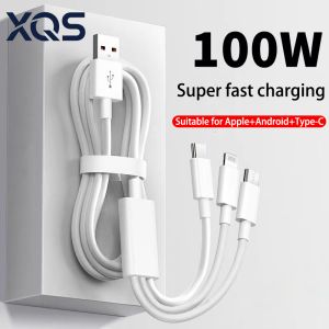 100W Super Fast Charging Line 6A One-To-Three Android Flash Charge Cable Three-In-One Multi-Function Universal Car Mobile Phone Data Line Type-C data cable micro charging cable USB