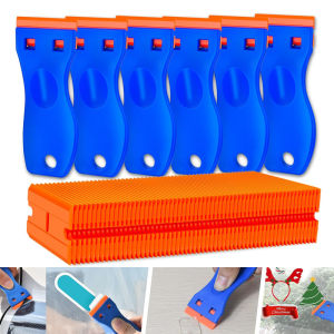 Plastic Razor Blade Scraper with 100 Pcs Plastic Blades Window Cleaning Scraper for Removal Glue Labels Sticker on Car Glass