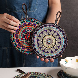 Retro Ceramic Cork Heat Proof Mat Fancy Dining Table Cushion High Temperature Resistance Potholder Enamel Pot Oven Mitts Plate Mat Coaster