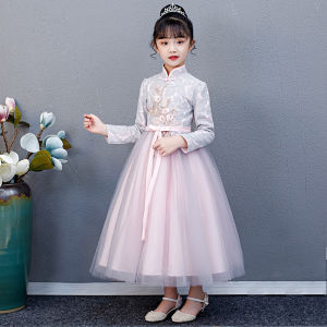 Princess Style Girls Dress Winter Childrens Fleece-lined Cheongsam Skirt Long Sleeve A-line Skirt Daily Wear Polyester Fiber