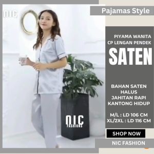 Baju Tidur Wanita CP Lengan Pendek Piyama Satin Wanita - NIC Fashion