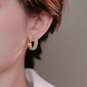 Valentine‘s Day gold-plated Hoop Earrings with Crystal Stud Design for Elegant Daily Wear