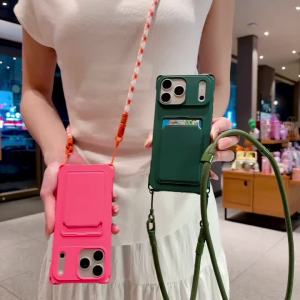 szhaiyu | Soft Silicone Wallet Crossbody Phone Case for IPhone 17 Air 16E 16 15 14 13 12 11 Pro Max with Strap Necklace Card Holder Cover
