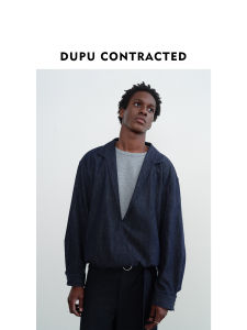 DUPU Denim Original Color Faux Two-Piece Sweatshirt Oversized V-Neck Simple Casual Outerwear for Youth Breathable Polyester