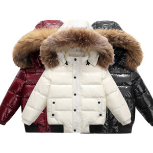 2-10Y Childrens Genuine Down Jacket Kids Large Fur Collar Thickened Boys Girls Warm Jacket Waterproof Teenagers Winter Coat