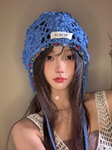 Bohemian Flower Tassel Knitted Hat Womens Summer Hollow out Thin Style Hook Flower Hat Casual Versatile Cotton Cap for Travel