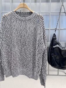 New Autumn Deep Grey round Neck Hollow out Knitted Sweater Womens Casual Style Comfortable Breathable Cotton Blend Top