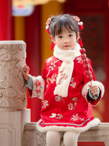 Mengrou Long Yue Winter Thickened Childrens Cheongsam Hanfu Girls New Years Clothes Traditional Chinese Costume for Girls