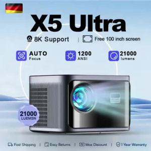 【🥇Full HD 1920P】FINTEX X5 Ultra 21000Lumens  1200ANSI AutoFocus Smart Projector With Wifi and Bluetooth 1920P 8K Android 9.0 Vertical Keystone  Projector for cellphone Mini Portable LED Vertical Keystone Correction For Home Online Class