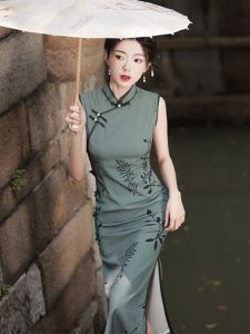 SuHai Young Style Vintage Chinese Long Sleeveless Elegant High Quality Improved Fit Cheongsam for Women in Their 20s And 30s