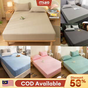 MISO  3 In 1 Pillowcase Cotton Bedsheet Cadar Single/Queen/King Size Premium Fitted Bedsheet 650TC Getah Keliling Plain Color