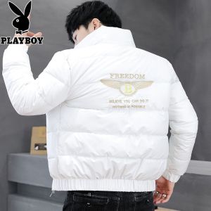 แจ็คเก็ตขนเป็ดคอตั้งปักลาย Playboy สำหรับผู้ชาย ฤดูหนาวปี 2024 แจ็คเก็ตขนเป็ดกันหนาว อบสดใหม่ ขนเป็ด ขนนก ขนสัตว์ ขนสัตว์