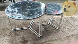 Bàn Trà Đôi Sofa Bàn Trà Mặt Đá Tròn Kiềng Chân Gà Nan Đôi Cafe Phòng Khách