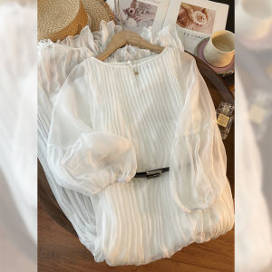 PAIBOLI | Elegant White Chiffon Summer Beach Dress Unique French Style Drifting Atmosphere Large Size Seasonal A-Line Skirt Long Dress