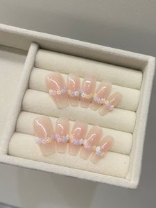 Colorful Gradient Ice Transparent Blush Nail Stickers 3D Flower Edge Simple Versatile Gentle Wearable Nail Art Decorations