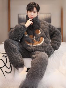 Bộ đồ ngủ nam MiiOW dày lót lông cừu ba lớp tay dài quần dài polyester