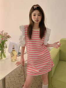 Maternity T-shirt Small Skirt Childrens Summer Dopamine Wear Match Summer Ruffles Stripes Maternity Summer Dress Dress
