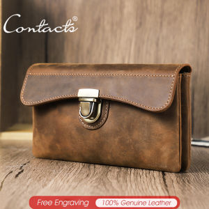 CONTACTS genuine leather waist bag men retro small portable phone bag with RFID travel sport belt bag pouch waist pack
