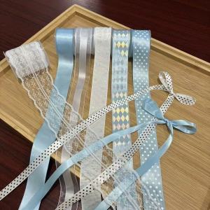 8PC Mix Ins Lace Hot Silver Polka Dot Ribbon Combination Baji Handmade Diy Support Hair Accessories Bow Material Gift Ribbon