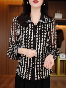 UYFY | Black Floral Print Long Sleeve Collared Womens Shirt Slimming Plus Size Base Layer Top Fashionable Casual Style Autumn New Arrival