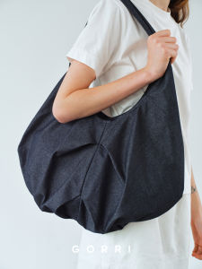 New Folded Denim Single Shoulder Bag Large Capacity Crossbody Tote Bag Casual Simple Style Womens Daily Use Pure Color