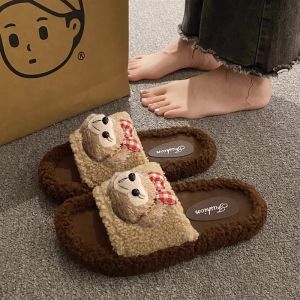 New 2025 Womens Indoor Home Comfortable Plush Slippers Anti-Slip Thick Bottom Cotton Shoes Korean Style Outdoor Wearable