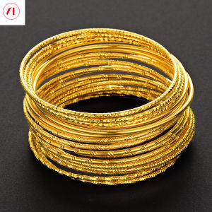 Korea 24K Copper Gold Plated Thin Bangle Bracelet 3 Piece Set