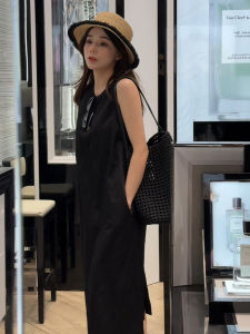 Autumn Design Vintage Casual Sleeveless Vest Pure Color Loose round Neck Dress Comfortable Cotton Metal Fiber H-Shape Dress