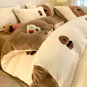 Winter Thickened Coral Velvet Bedding Set Milk Velvet Bed Canopy Three Piece Set Fleece Comforter Cover Bed Sheet Dustcover